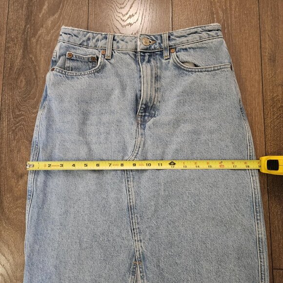 Mango MNG Women's Medium Wash Slit Denim Straight Maxi Skirt Timeless Size S - Picture 8 of 16